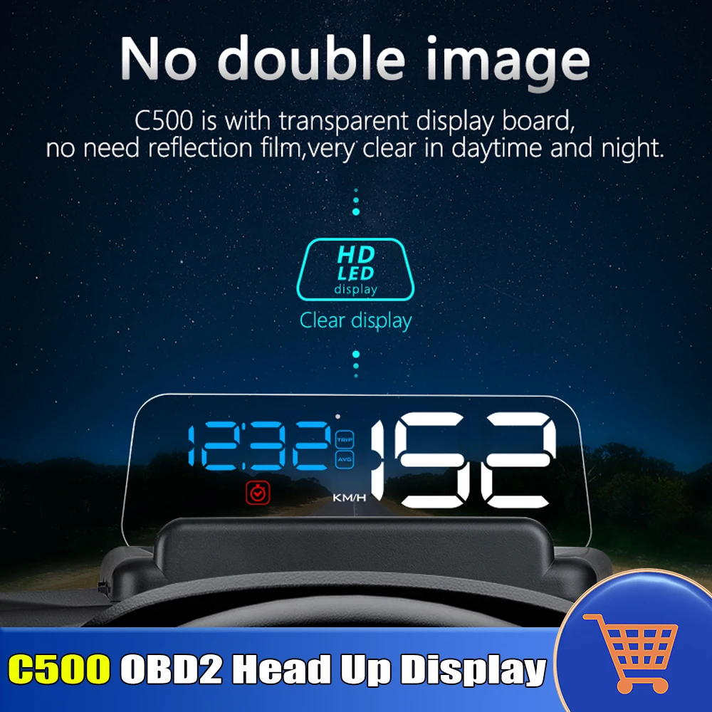 C500 OBD2 HUD Head Up Display Mirror Projector On Board Computer Digital Speedometer RPM Temp Fuel Speed Auto Electronic Part