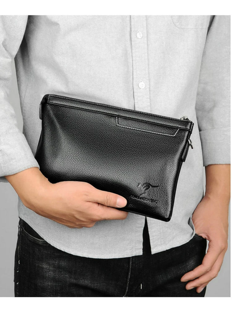 Clutch Bag for Man PU Leather Fashion Zipper Card Wallet Holder Phone Ipad Pouch Hand Porter Wrist Strap Envelope Bag Male Purse