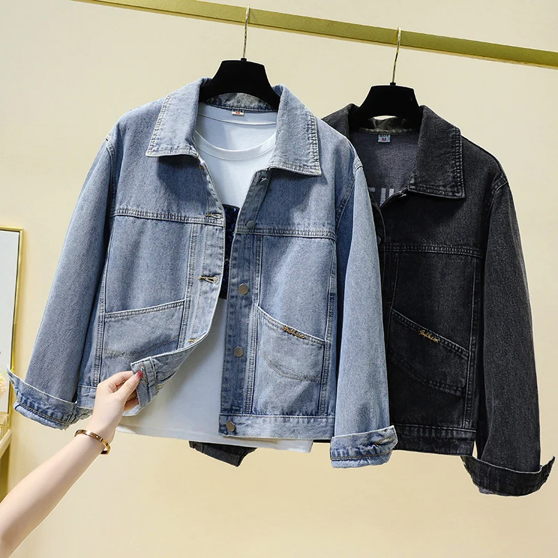 

ort Denim Jaet, женская весенняя мода, воротник с вышивкой на пуговицах, повседневная свободная верхняя одежда из смеси хлопка