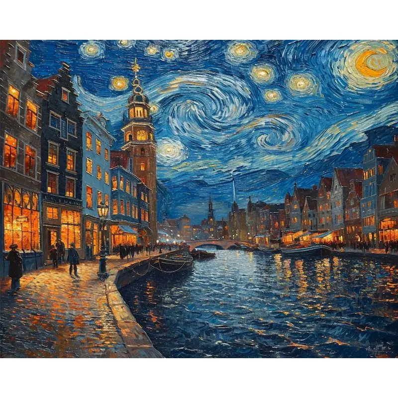 

GATYZTORY Frame Picture Diy Painting By Numbers Acrylic Paint By Numbers Kits Starry sky Street Landscape For Diy Gift 60x75cm