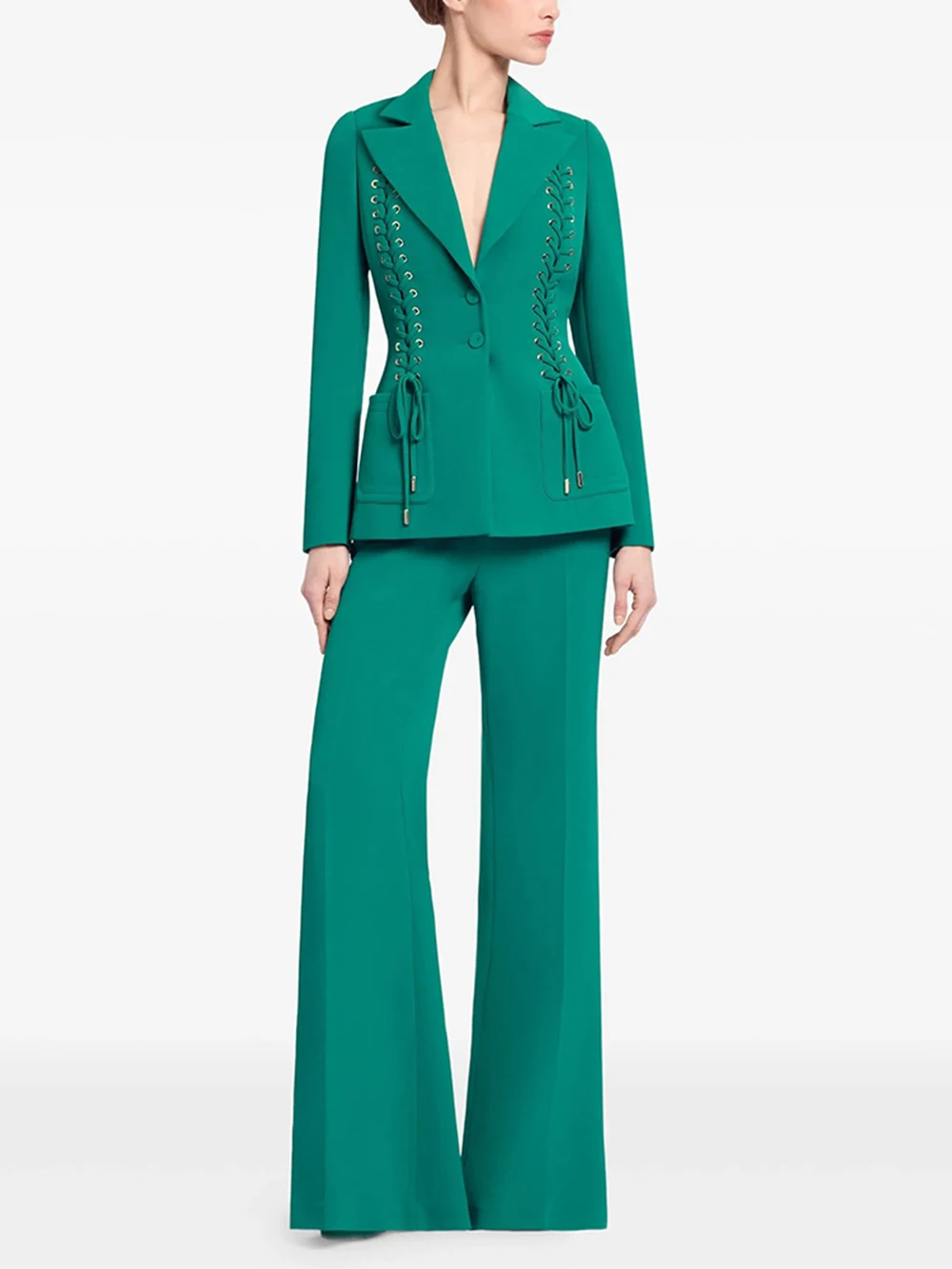 

Modphy Women’S Designer 2-Piece Set Single Breasted Lace Up Decoration Blazer High Waist Wide Leg Pants Formal Party Suit Outfit