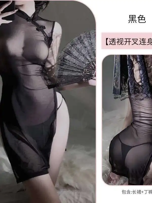 ملابس داخلية مثيرة شفافة شيونغسام زي كلاسيكي فستان شفاف أنيق أنيق فستان قصير حلو مثير للنساء الكوريات 7PBR