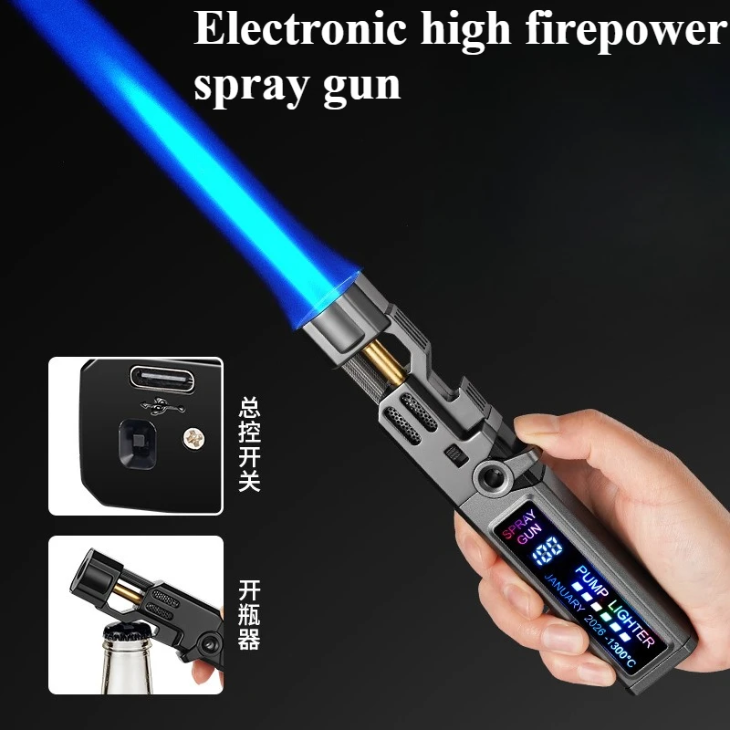 New Electronic High Power Bottle Opener Spray Gun Blue Fire Windproof Direct Charge Lighter Outdoor Portable Igniter