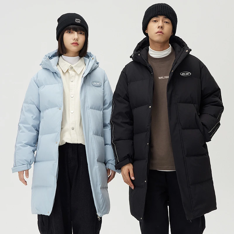

Men and Women Long Hooded Down Jacket Loose Fit Unisex Streetwear Plus Size Hong Kong Style Thickened Winter Coat