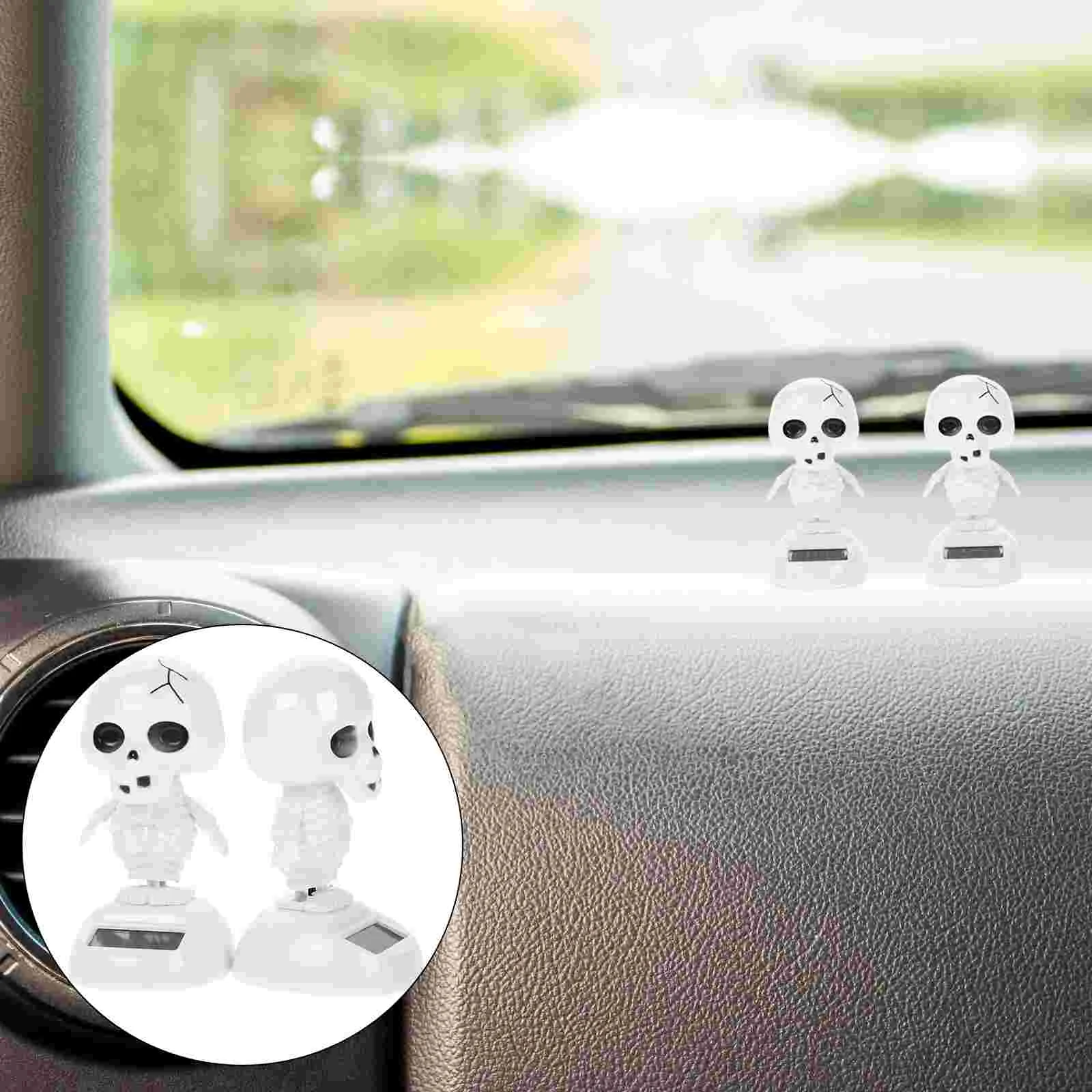 

2 Pcs Halloween Funny Car Bobble Head Decoration Big Ghost Style The Swing Home Table Plastic Ornament Office Solar Dancing