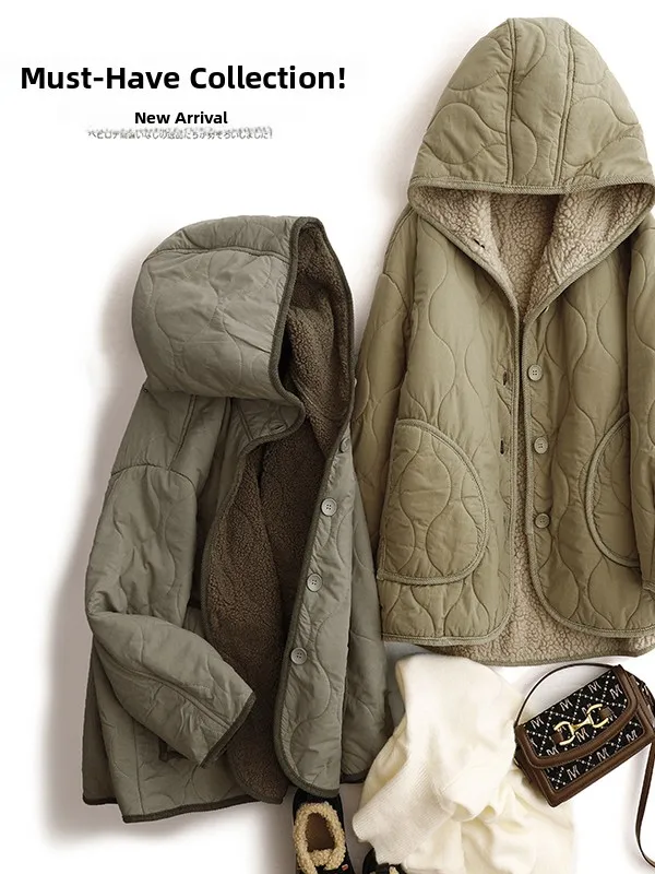 

Женская повседневная куртка из хлопка с мехом ягненка и капюшоном, зимняя новая футболка, морозостойкая свободная верхняя одежда, пальто