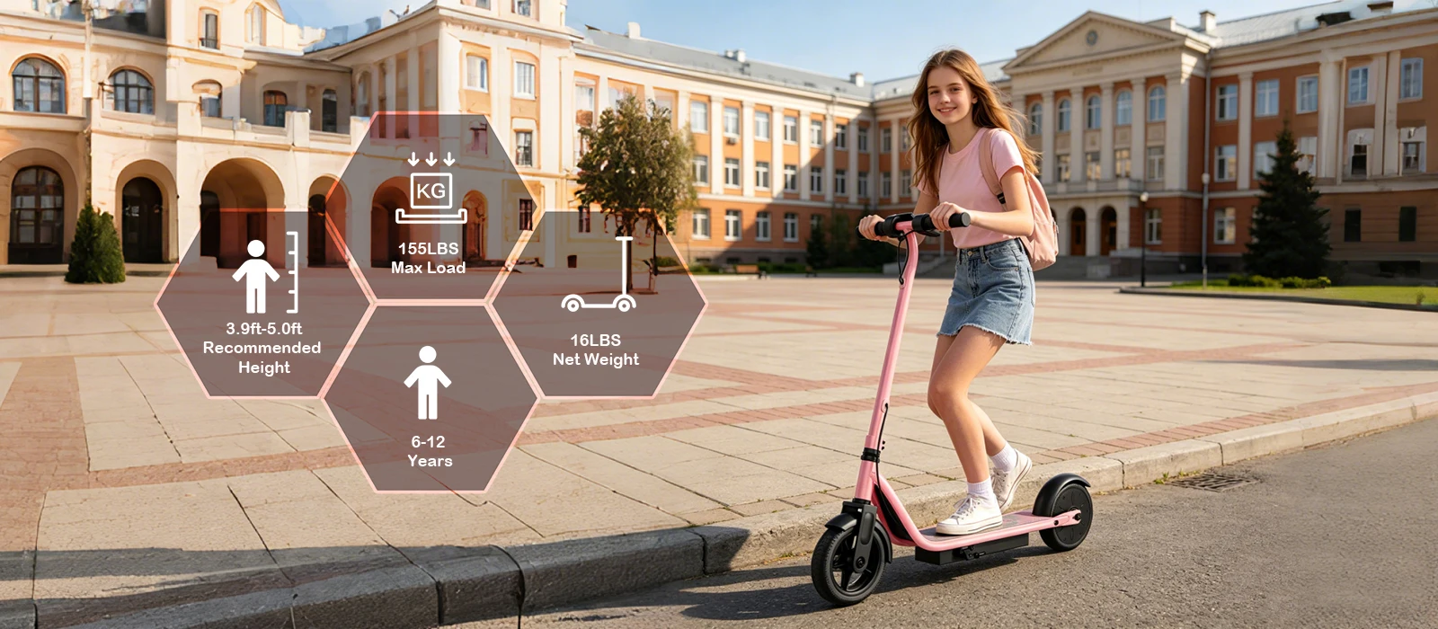 AOVOPRO LB65PRO Elektroroller für Kinder 250W 6,5 Zoll Kinder-Elektroroller 15KM/H Höchstgeschwindigkeit 5-16KM Rosa Schwarz E-Scooter – Detail 7