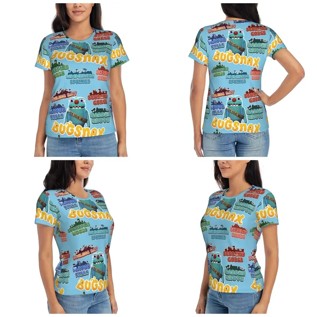 Bugsnax Locations Fan Art Pack Black Kinda Bug T-Shirt for Women Crew Neck Streetwear T Shirts Women's Short Sleeve