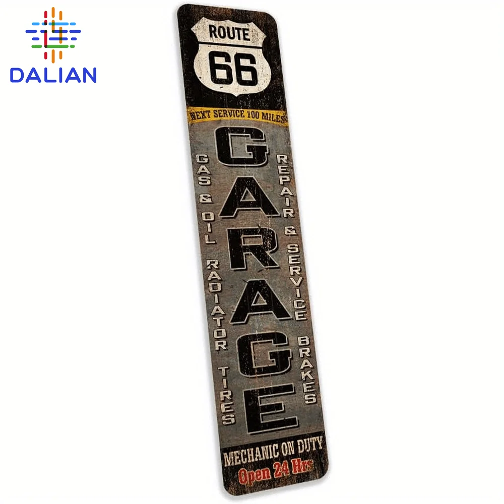 Route 66 Retro Metal Garage Sign, Rustic Wall Decor, Mechanic 24H Gas Oil Service Plaque for Garage Workshop Home Office.