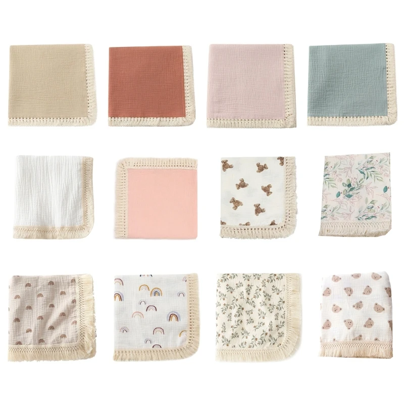 N80C Newborns Baby Swaddles Blanket Small Quilts for Infants Soft & Comfortable Wrap Towel Strollers Cover with Fringe