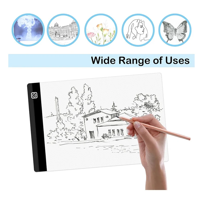 ABFM-A4 LED Light Board, 3 Level Dimmable Brightness USB Power Crafts Light Table For Tracing, Light Drawing Sketch Pad