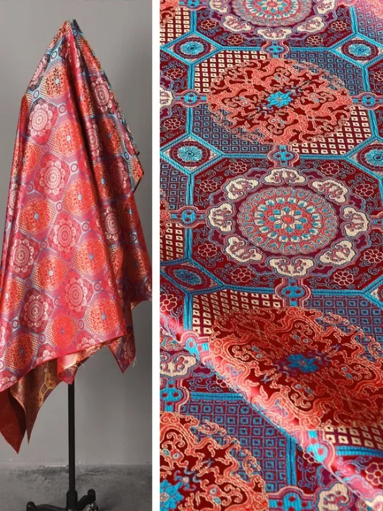 

Brocade Jacquard Fabric Wine Red Crisp Jacket Hanfu Apparel Sewing Fabric Wholesale Cloth Meters Diy Material