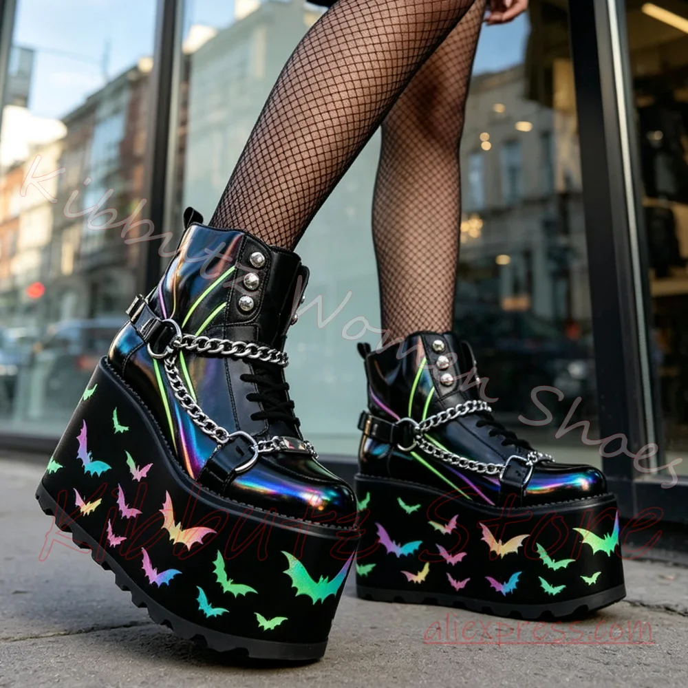 Women Platform Sneakers Bat Pr - Street Fashion Goth review and price