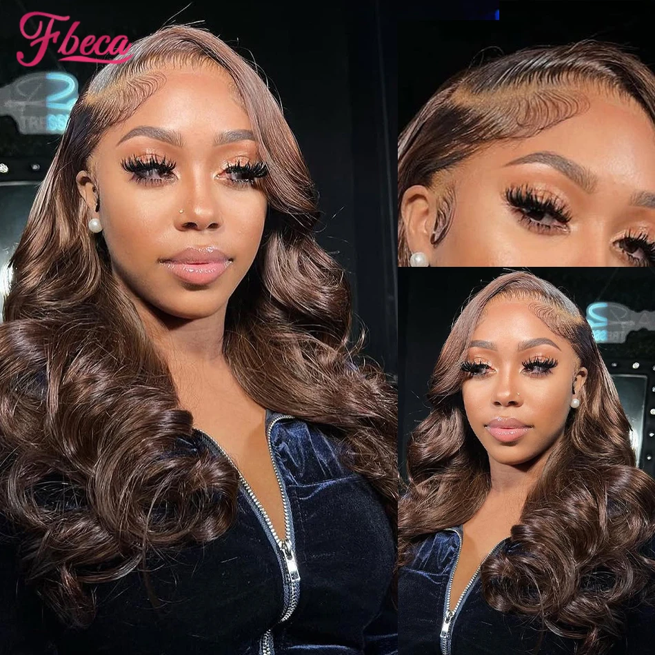 

13x4 13x6 HD TransparentLace Frontal Wig Chocolate Brown Brazilian Body Wave Lace Front Human Hair Wig for Women 4x4 Lace Wigs