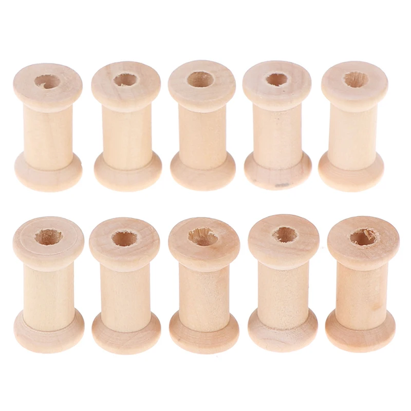 10pcs Wooden Bobbins Spools Reels Vintage Style Organizer For Sewing Ribbons Twine Wood Crafts Tools Thread Wire Tools