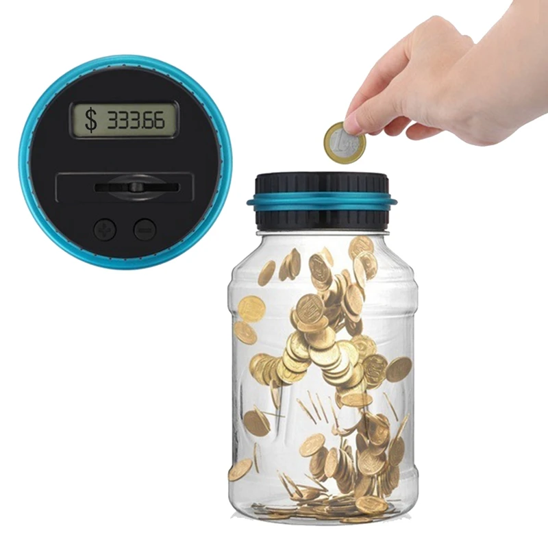 1 PCS Piggy Bank Money Box Jar Coin Money Box Coins Storage Box Jar 1.8L Counter Electronic Digital LCD Counting C