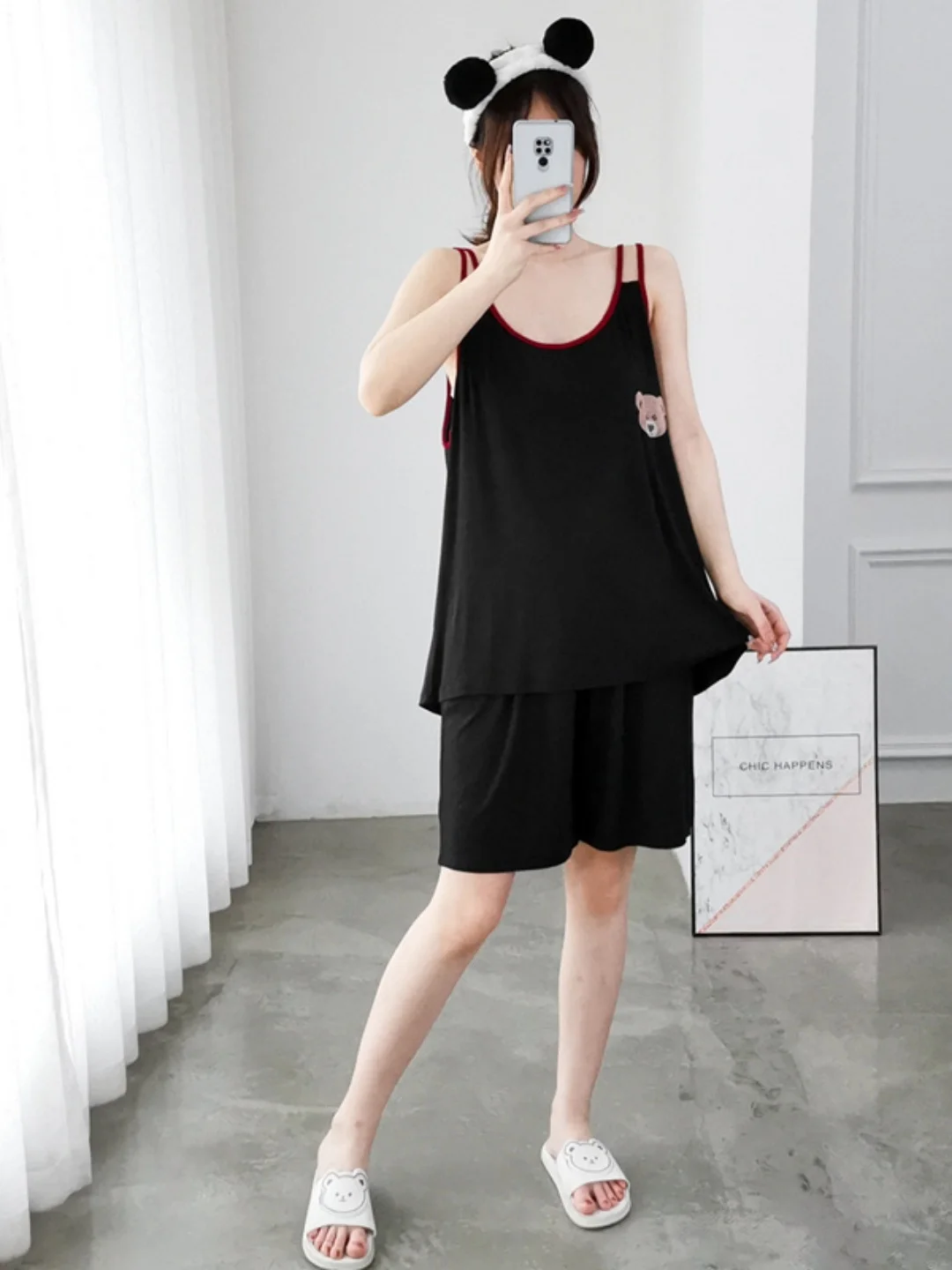 

Cute Cartoon Style Summer Sleepwear Tank Top Shorts Set Casual Wearable Home Clothes plus Size Comfortable Breathable