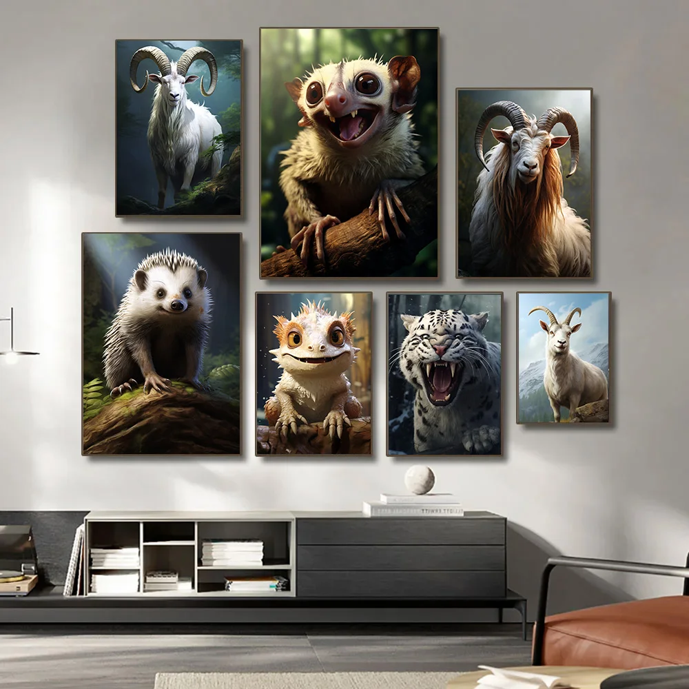 

1Pcs Wall Decoration Painting Animal Canvas Wall Art Mural Modern Home Decoration Smile Posters Forest Room Decor Paintings