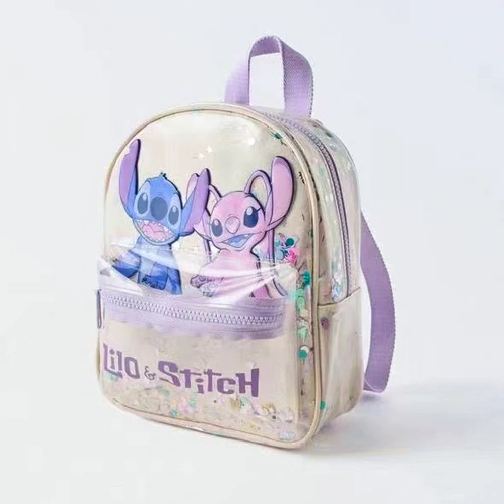 Disney Lilo & Stitch Children Backpack Cute Cartoon Print Transparent Glitter Schoolbag Student Backpack for Girls Toys