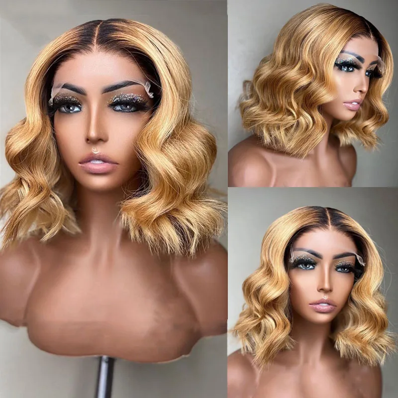 

Bob Wig 1B 27 Honey Blonde Loose Deep Wave 13x6 Lace Frontal Human Hair Wigs Wavy Brazilian Short Ombre Colored Human Hair Wigs