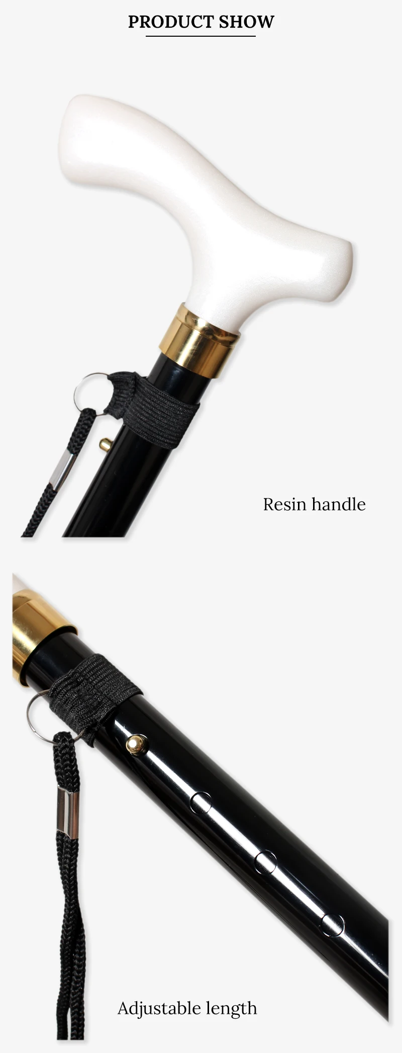 Adjustable Walking Stick 85cm-95cm Pearl White Handle Black Aluminum Alloy Folding Canes for Men And Women Foldable Stick