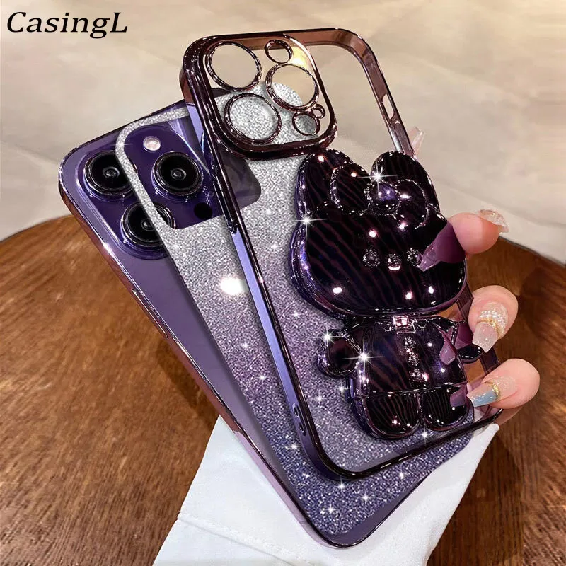 New Year's Gift Kawaii Cat for Tecno Spark 30 4G 30 pro 30c Holder with Lens Glitter + Phone Case for Tecno Camon 30S Pro 30s 4G