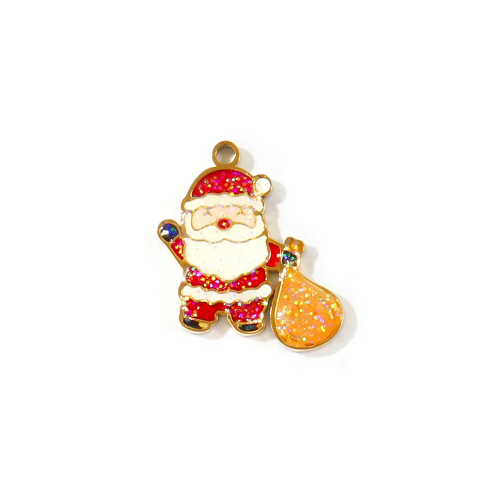 2 Stück Weihnachts-Glitzer-Emaille-Anhänger Weihnachtsmann Schneemann Schneeflocke 304 Edelstahl 18K Vergoldete Anhänger DIY Halsketten-Herstellung – Detail 1