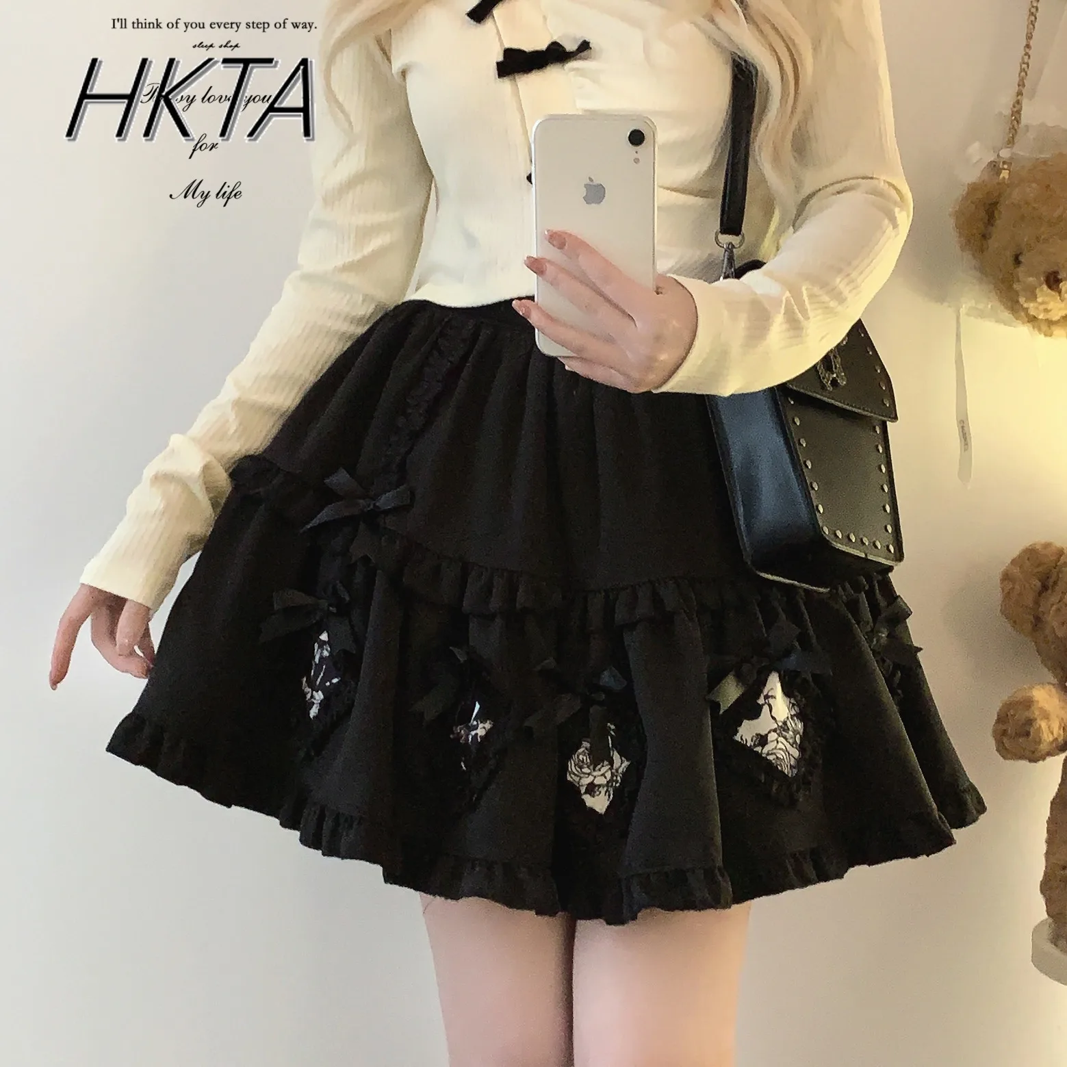 

Sweet Bow Lotus Leaf Cake Cascade Girl Skirt Kawaii Women Mini Skirt Japanese Summer Rhombus Patch Print Lolita Short Skirts
