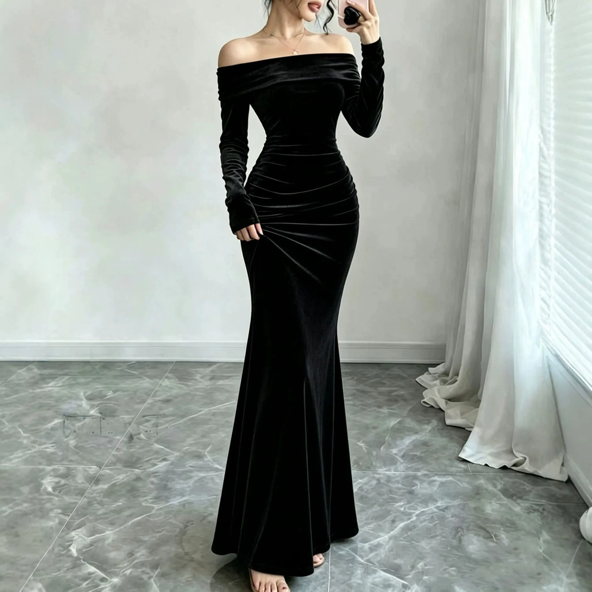 Single Bodycon Dress Slim Fit Elegant Party with Long Sleeve Mid Waist No Button Women Elegant Party Dresses Autumn Winter