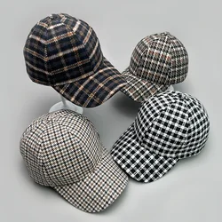 Casquettes de baseball en laine grillagée pour hommes et femmes, carreaux polyvalents, style britannique, chaud, rétro, niche, automne, hiver, nouvelle mode