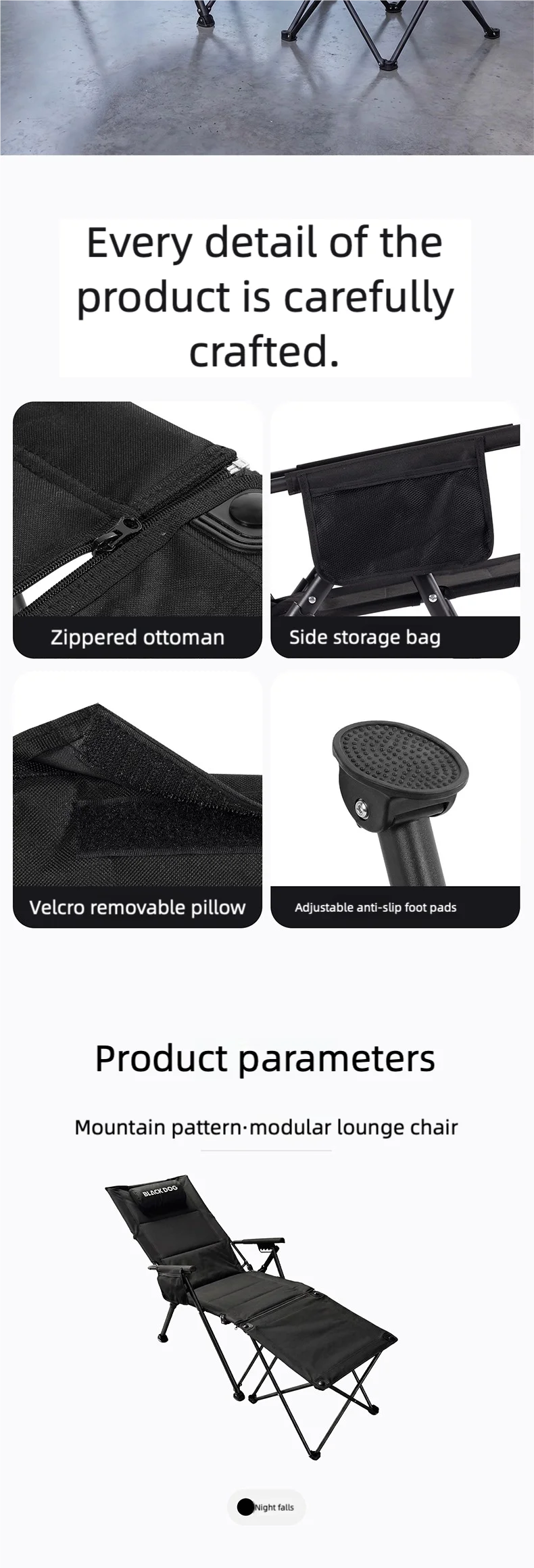 BLACKDOG Modularer Camping-Liegestuhl 5-fach Verstellbarer Klappbarer Relaxsessel Abnehmbarer Fußstütze Outdoor Strand Büro Nickerchen-Stuhl – Detail 8