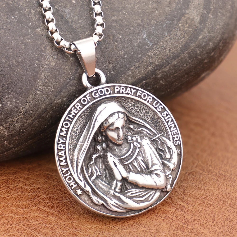 Trendy Design Virgin Mary Necklace Popular Charm Stainless Steel Holy Mary Mother Pendant Thanksgiving Vintage Religious Jewelry