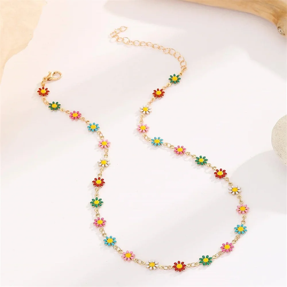 New Vintage Gold Plated Alloy Lucky Sunflower Chain Necklace For Women Female Fashion Boho Simple Choker Jewelry Party Gift