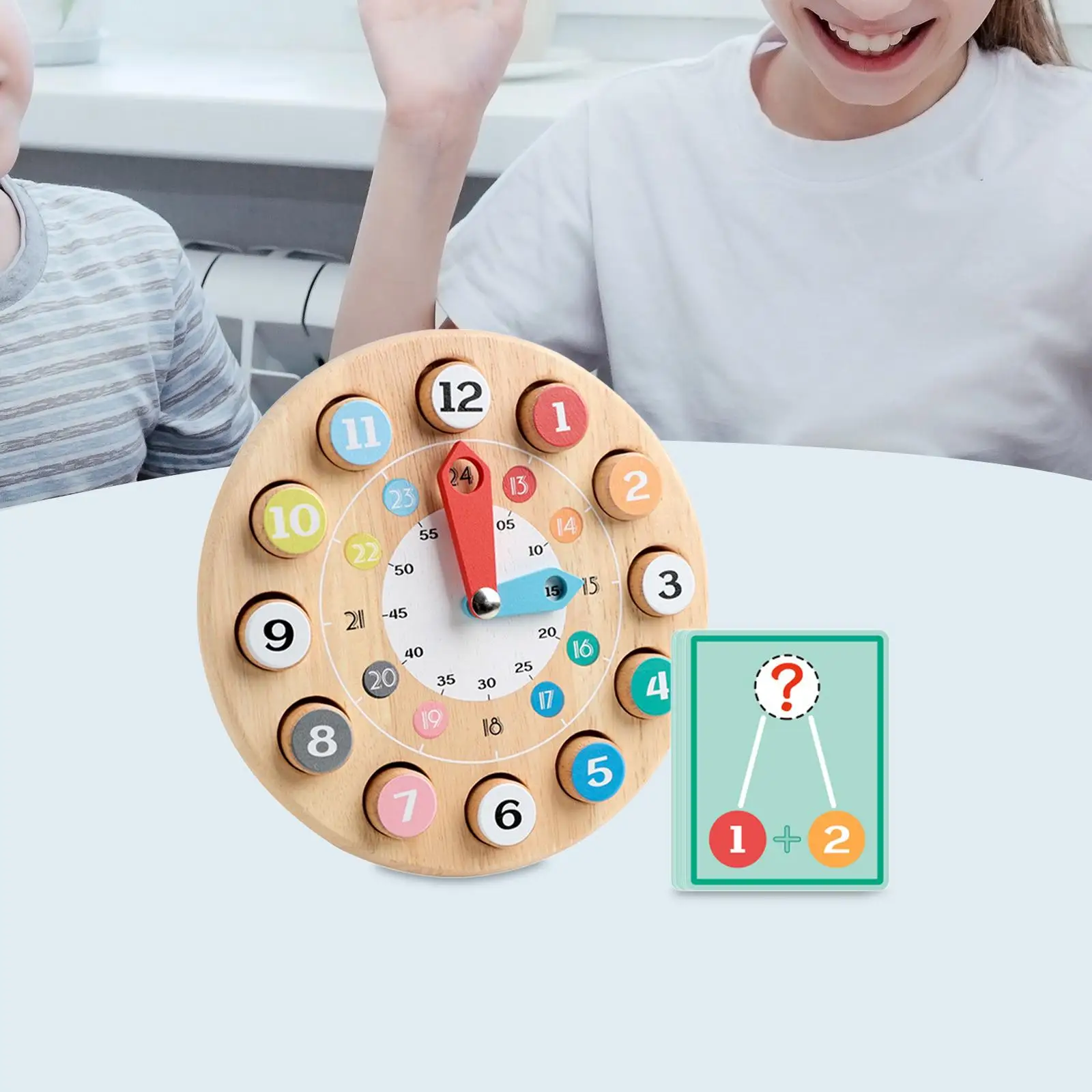 Drewniany Zegar Zabawka Ruchome Wskazówki Motoryka Mała Kolorowy Dekoracyjny Przenośny Wczesna Edukacja Układanka dla Dzieci w Wieku 1-3 Lat Niemowlę