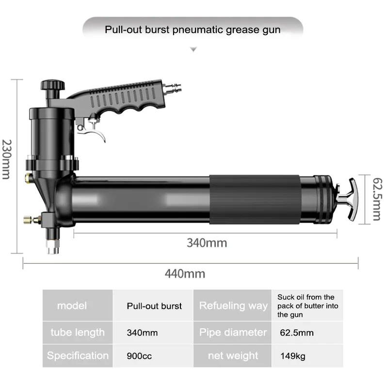 Pistola pneumática de manteiga, escavadeira, enchimento especial de óleo lubrificante, manual de alta pressão, ferramenta automática de artefato de manteiga