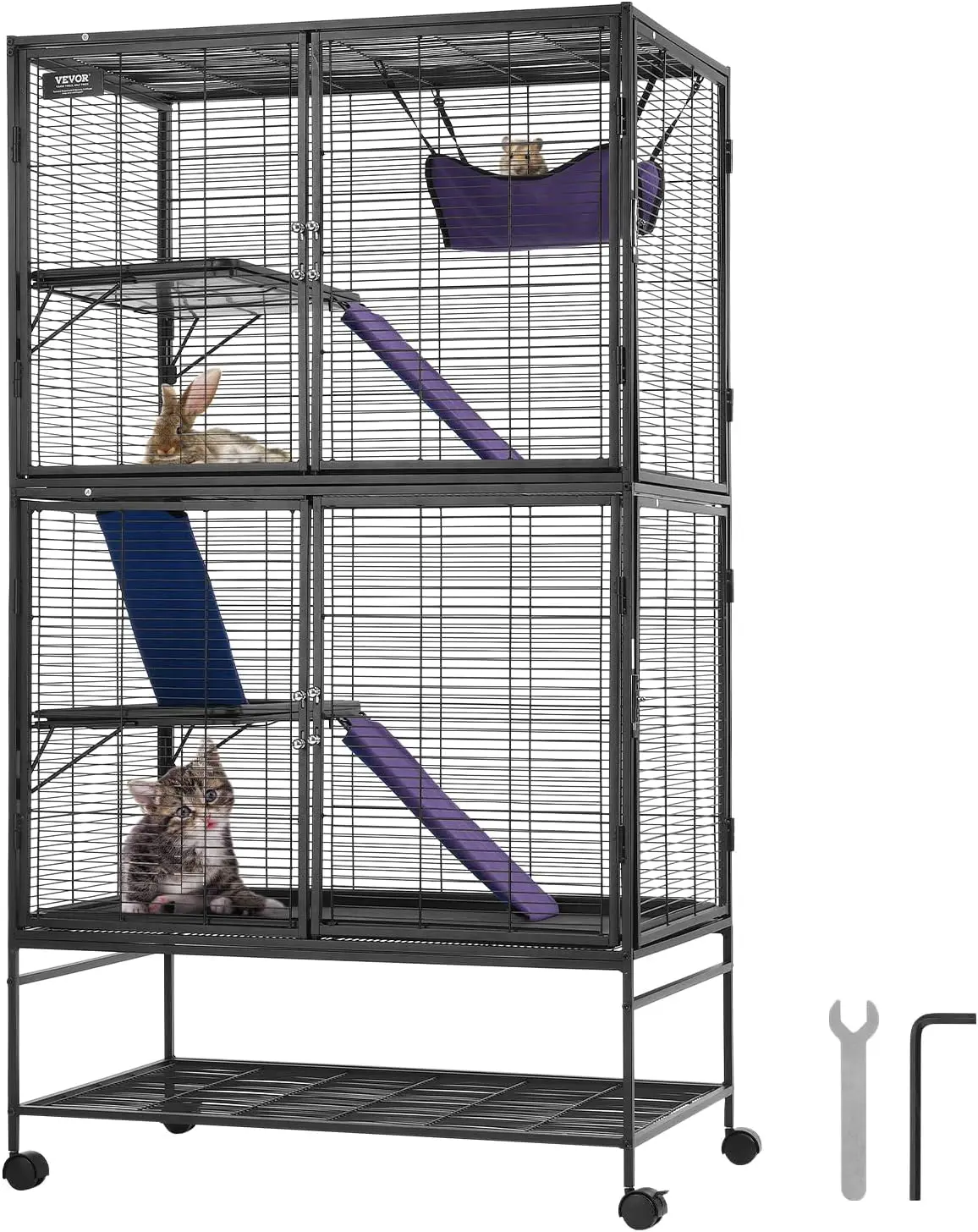 

64.6' Rolling Metal Ferret Cage, Large 4-Tier Critter Nation Cage, Small Animal Cage with Ramps