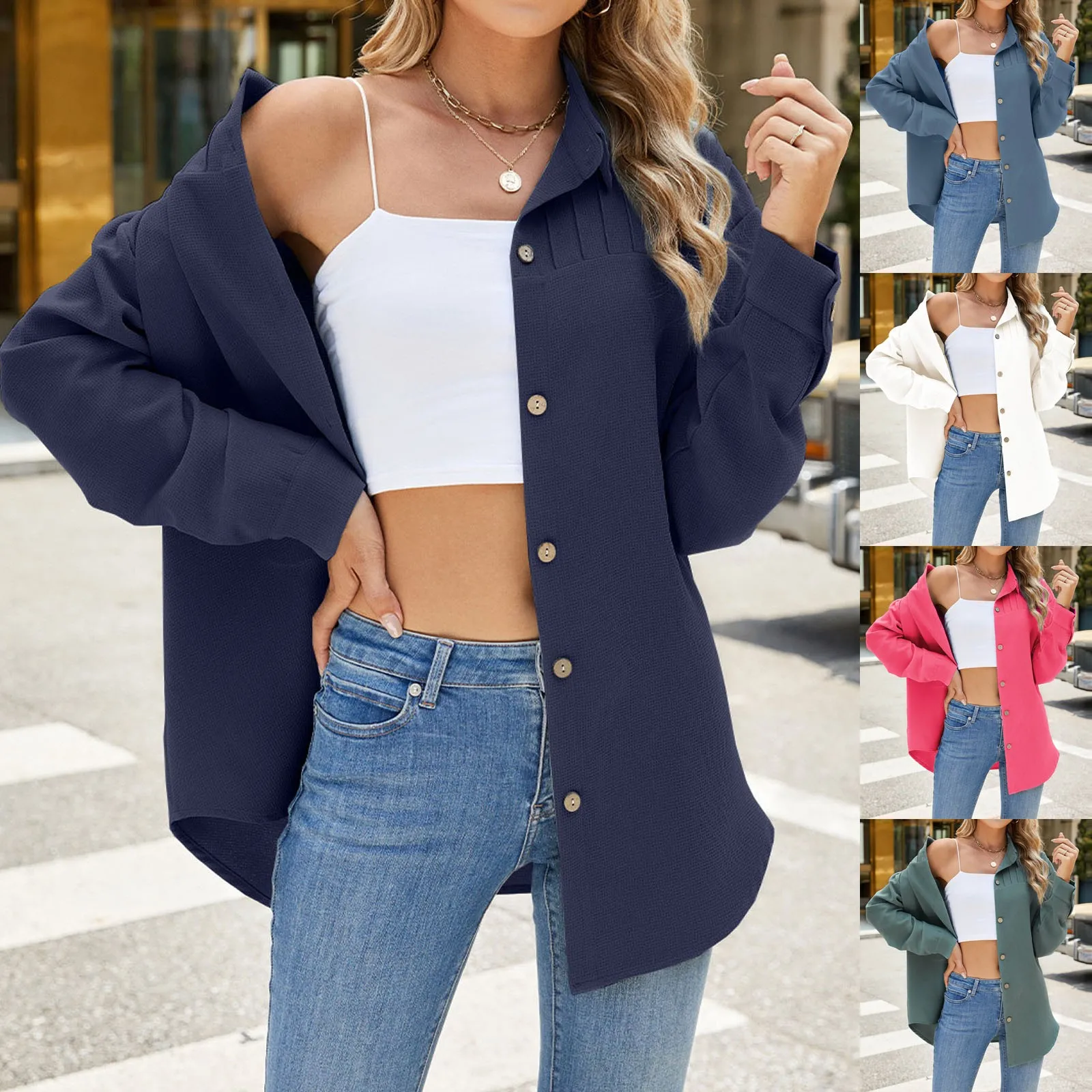 Women'S New Solid Color Shirt Lapel Button Long-Sleeved Loose Shirt Autumn And Winter Fashion Comfortable All Match Casual Top