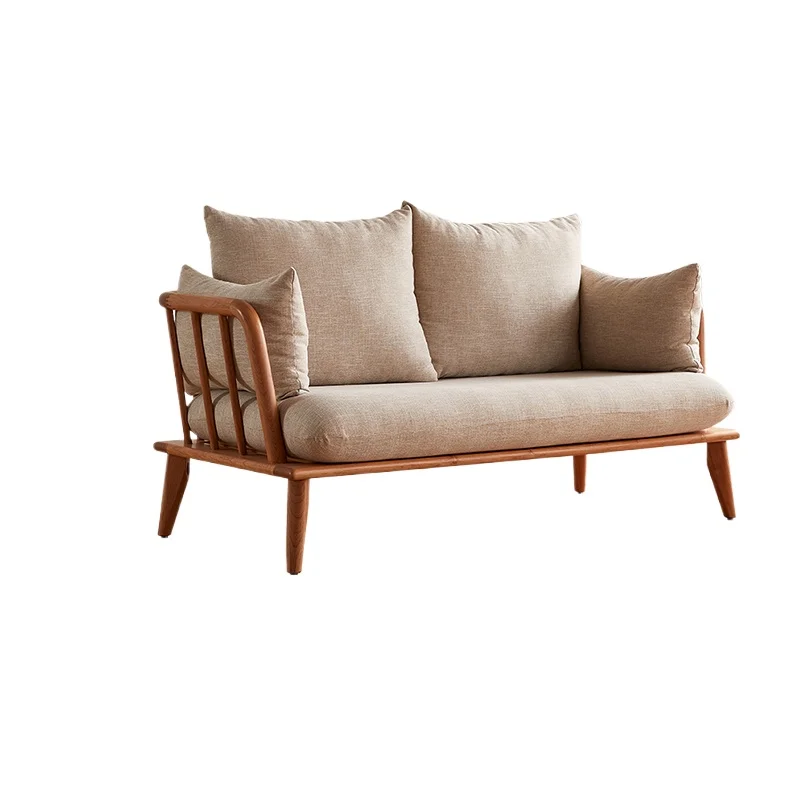 

Cherry wood sofa Nordic Japanese all-solid wood fabric combination sofa chair Small apartment living room simple sofa
