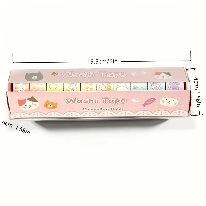 10 Rolls Random Washi Tape Set, Unique Patterns Decorative Adhesive Tape, 0.59in x 78.74in, Vibrant Pastel Fun Print for Journal