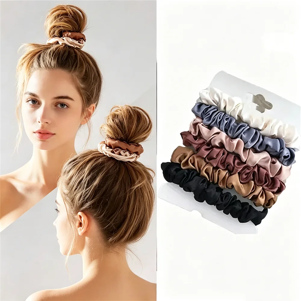 Travel Accessories Girls - 6Pcs Soft Satin Hair Scrunchies, Non-Slip