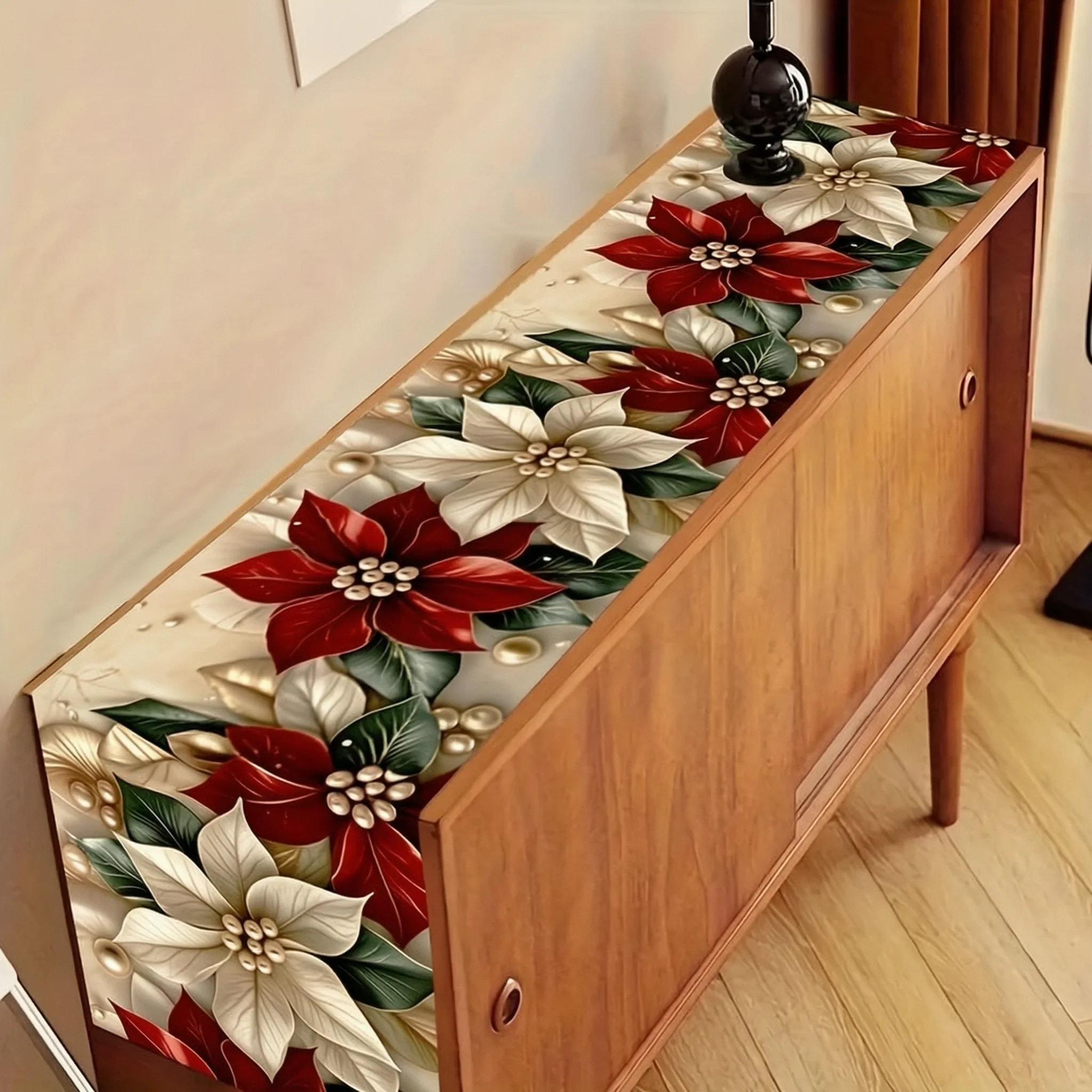 Printed Vintage Floral Table Runner, Table Cover for Christmas New Year, Picnic Dinner Kitchen Dining Table Home Party Decor