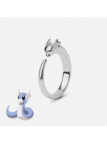 Pokemon Dratini Couple Ring S925 Silver Anime Peripheral Opening Adjustable  Cartoon Accessories Fashion Gift