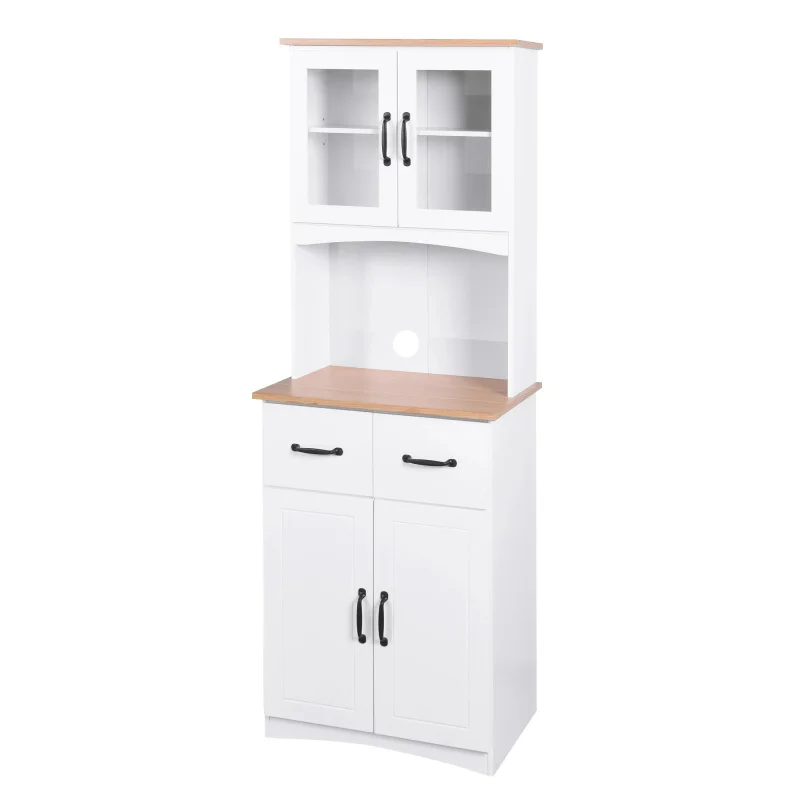 custom.Storage Living Room Wooden Storage Cabinet with Drawers and Glass Display White Cabinet Kitchen Food Pantry Cabinet
