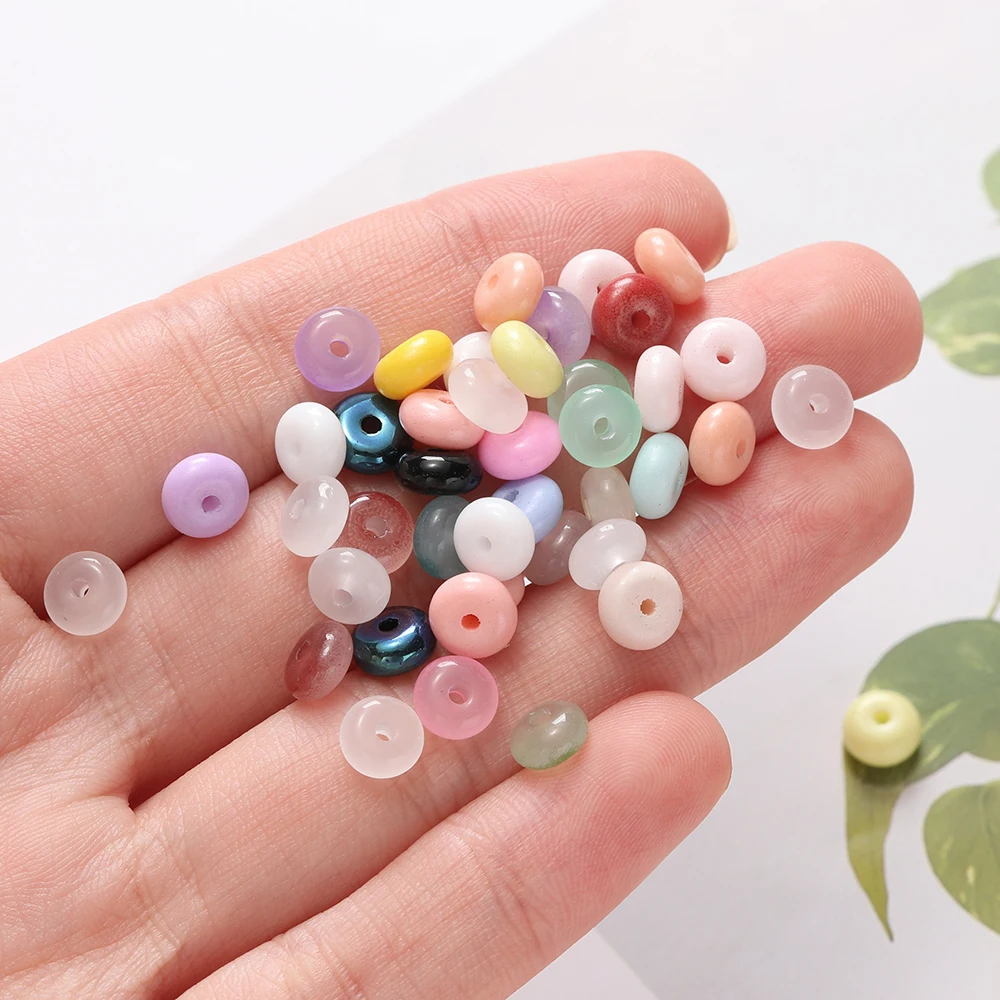 50/100 unids/lote 3*6mm cuentas de ábaco de colores mezclados de vidrio cuentas espaciadoras sueltas para fabricación de joyería DIY pulsera collar Accesorios ﻿