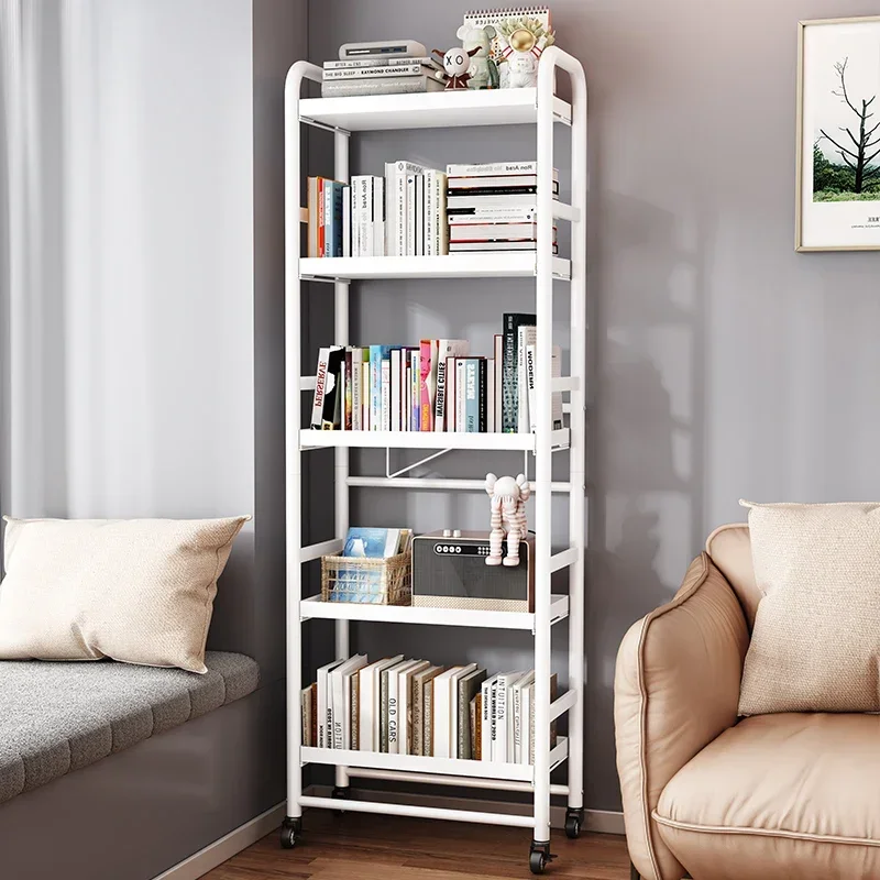 2026 Carbon steel multilayer plate children white portable bookshelves with wheels corner storage bookshelf plant stand utility