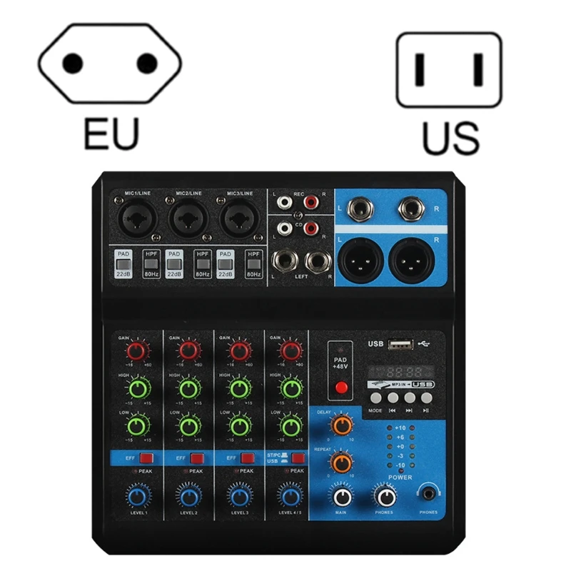 Audiomixer Type-C, Europese/Amerikaanse voedingsadapter Aangedreven audiomixer Geluidskaart Console Converter