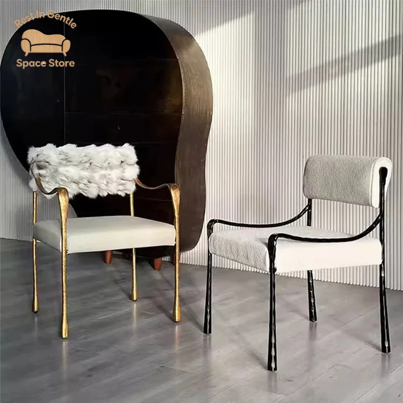 Italian brass dining chair light luxury high-end home armchair high-end luxury modern metal backrest reception chair