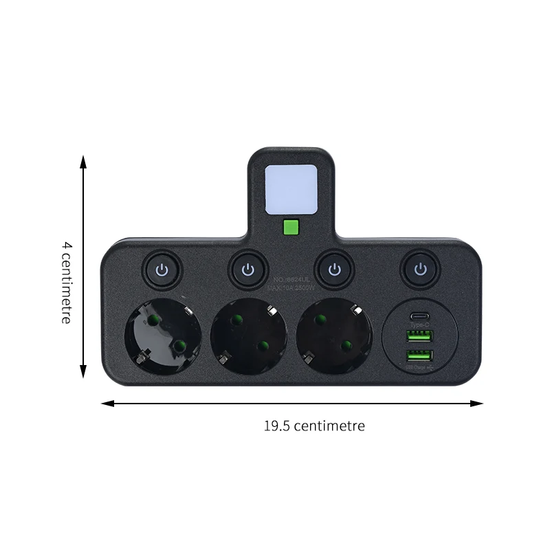 الاتحاد الأوروبي التوصيل قطاع الطاقة مع 3 منافذ تيار متردد + 2 منافذ USB + 1 نوع C ، 6 في 1 التوصيل محول مأخذ التوصيل شاحن حائط لاسلكي للمكتب المنزلي