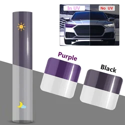 Filme de luz inteligente mudança de cor UV roxo preto TPU PPF filme fotocromático para farol de carro