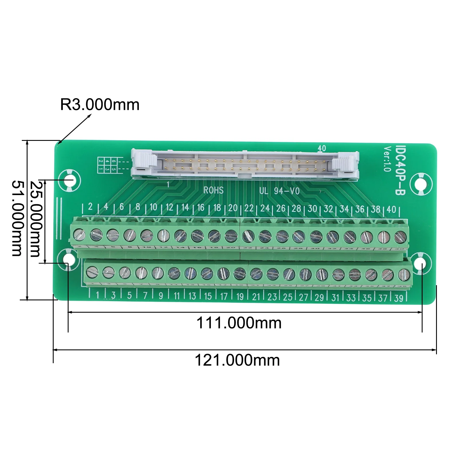 DIN Rail Terminal Block Terminal PLC Connector Green IDC40P-B DIN Rail Mounting For PLC Motor Control For PLCs
